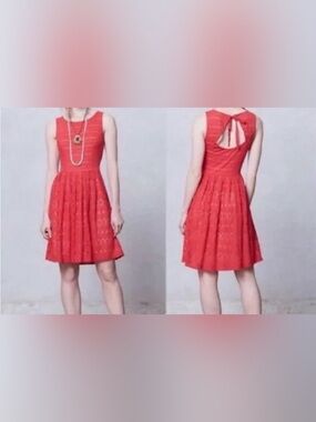 Anthropologie Postmark Dress Sunstream Eyelet Red Boho Prairie Cutout Women's XS